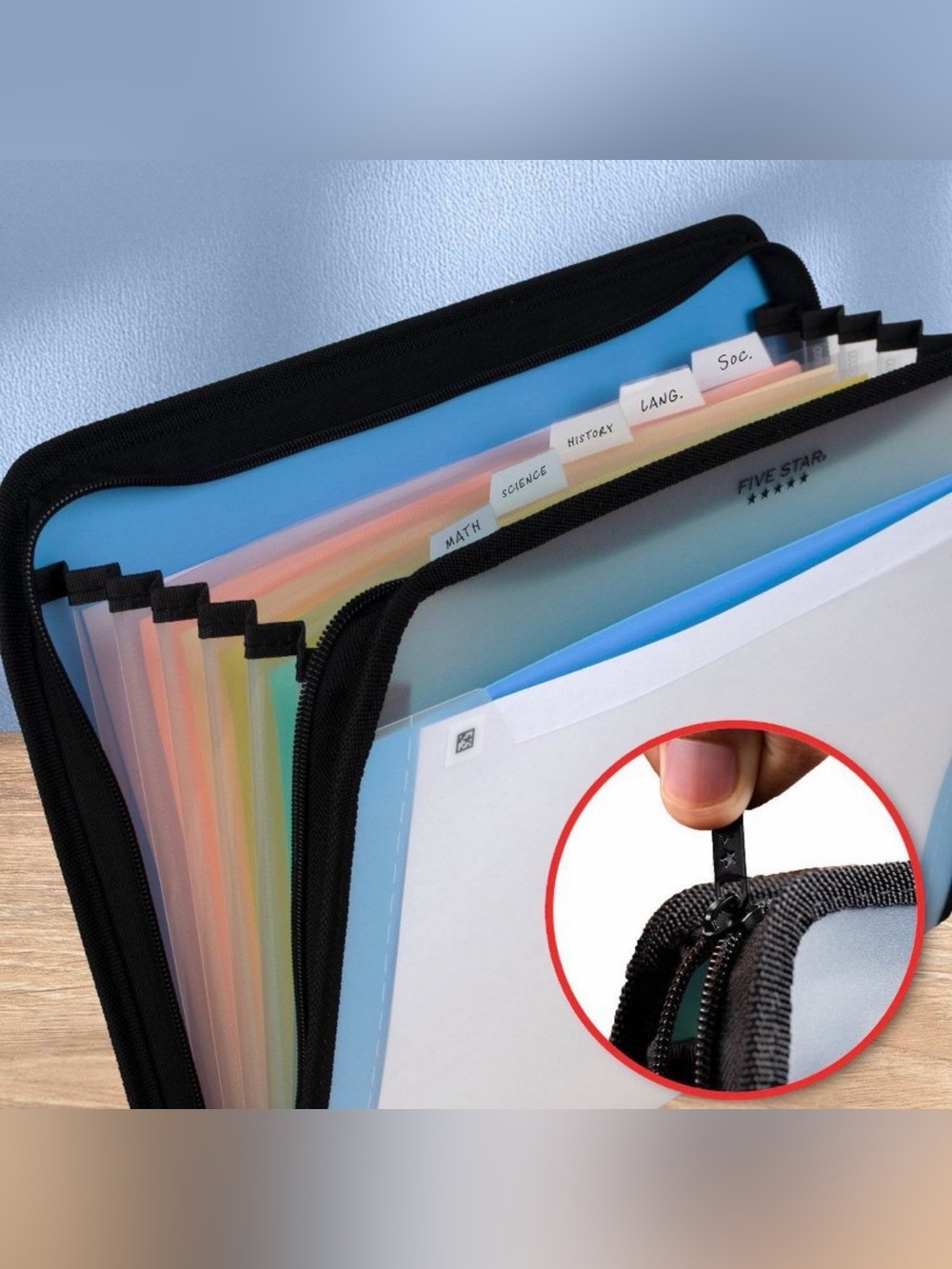 Five Star Accordion File Organizer with Black Exterior and Multicolor Tabs - Picture 2 of 7